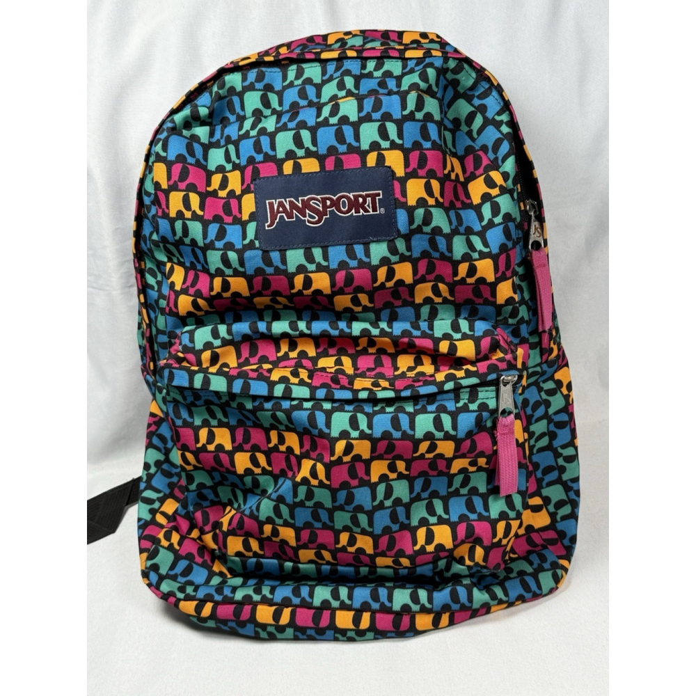 Jansport elephant multicolored design backpack School Book Bag T501 GUC Retro